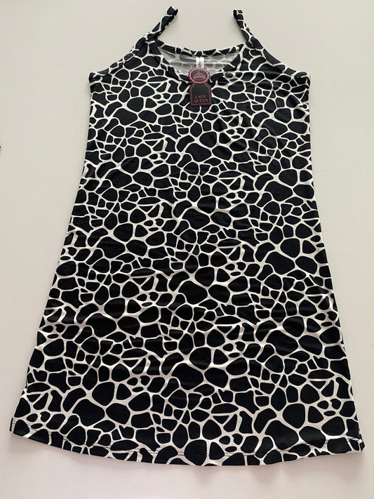 Lady Queen 6060 Askılı Ring Viskon Gecelik – Siyah Beyaz Giraffe Desenli