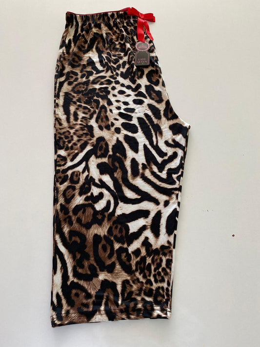Laydi Queen 6021 Likralı Ring Viskon Battal Kapri - Leopar Desenli