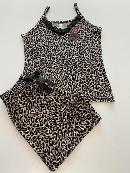 Lady Queen - Leopar Desenli - 6016 Likralı Ring Viskon Şort Takım
